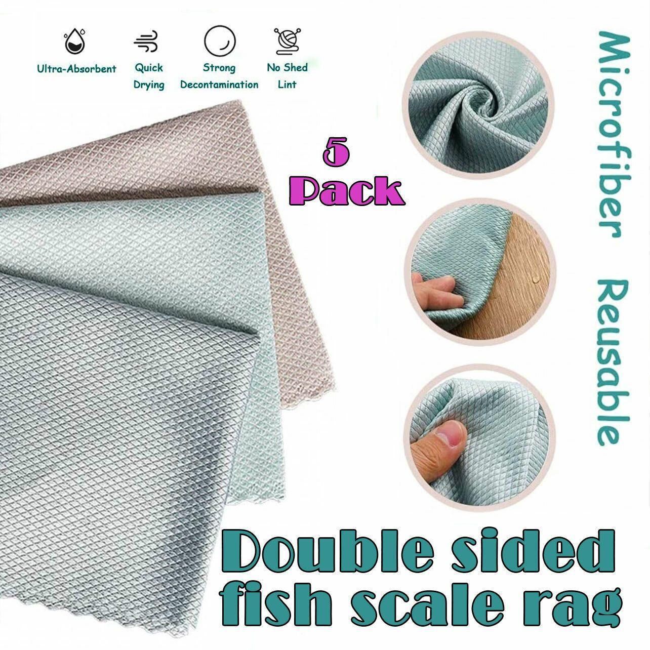 5X Fish Scale Microfiber Cleaning Cloth Dish Washing Glass Wipe Reusable view 2