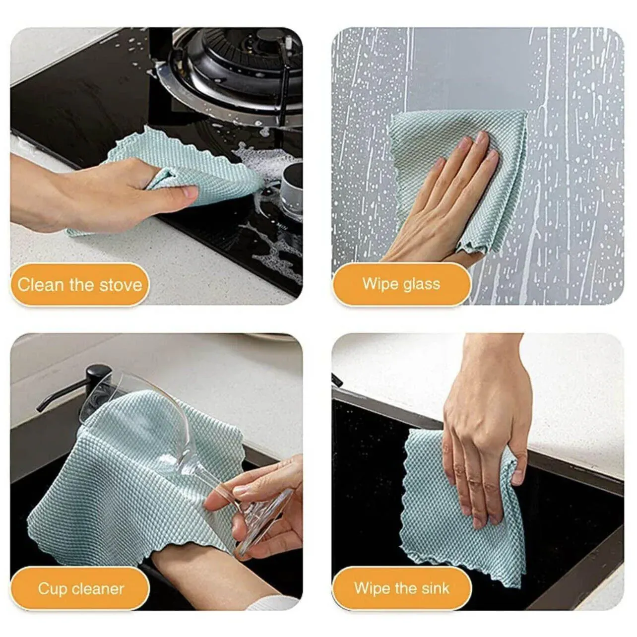 5X Fish Scale Microfiber Cleaning Cloth Dish Washing Glass Wipe Reusable view 3