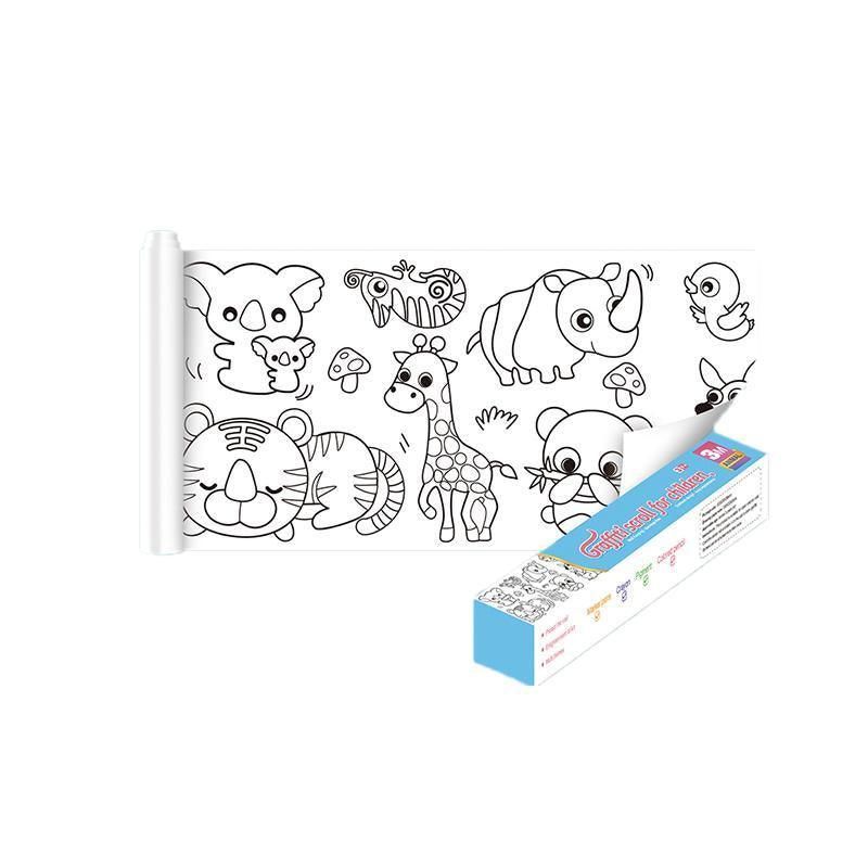 3M DIY Colouring Paper Roll with 12 Colour Pencils Cartoon Doodle Set - Animal