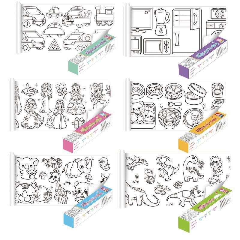 3M DIY Colouring Paper Roll with 12 Colour Pencils Cartoon Doodle Set - Animal view 3