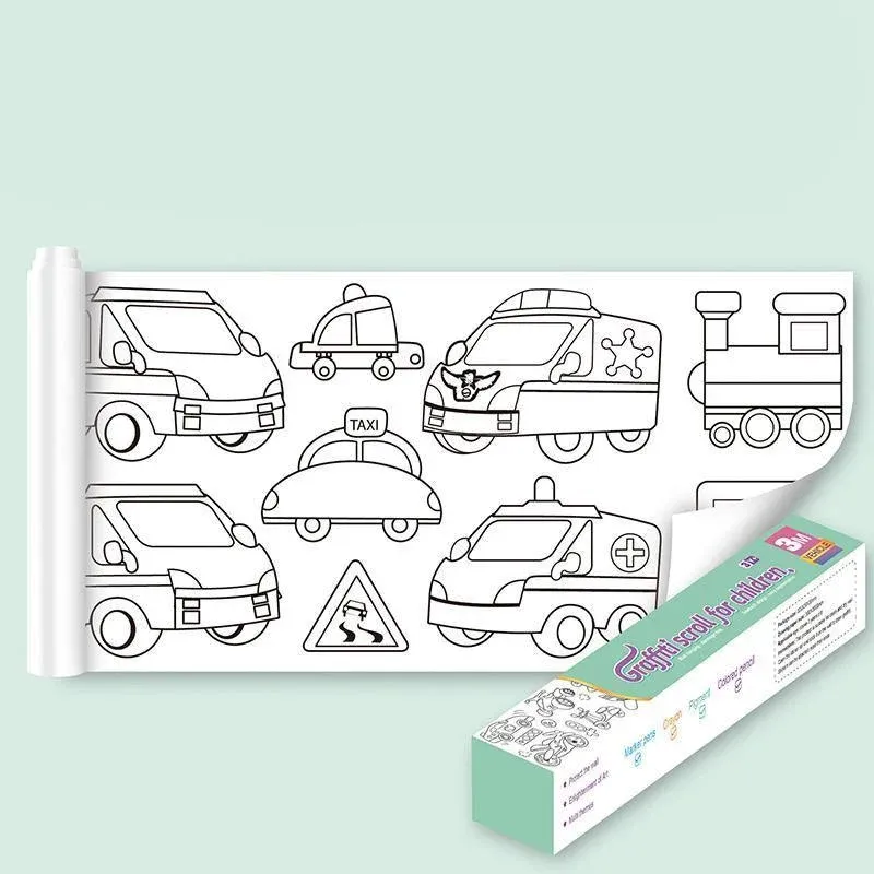 3M DIY Colouring Paper Roll with 12 Colour Pencils Cartoon Doodle Set - Animal view 4