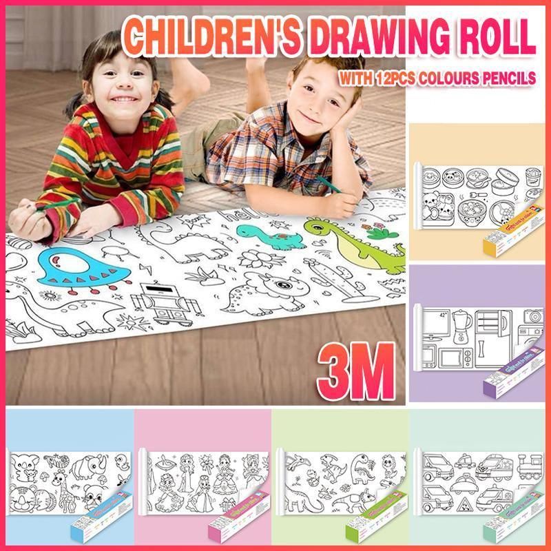 3M DIY Colouring Paper Roll with 12 Colour Pencils Cartoon Doodle Set view 13