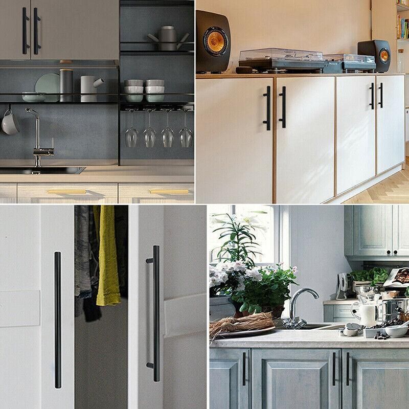 1pcs Black Kitchen Cabinet Door Handles Matte Black Stainless Steel Door view 5