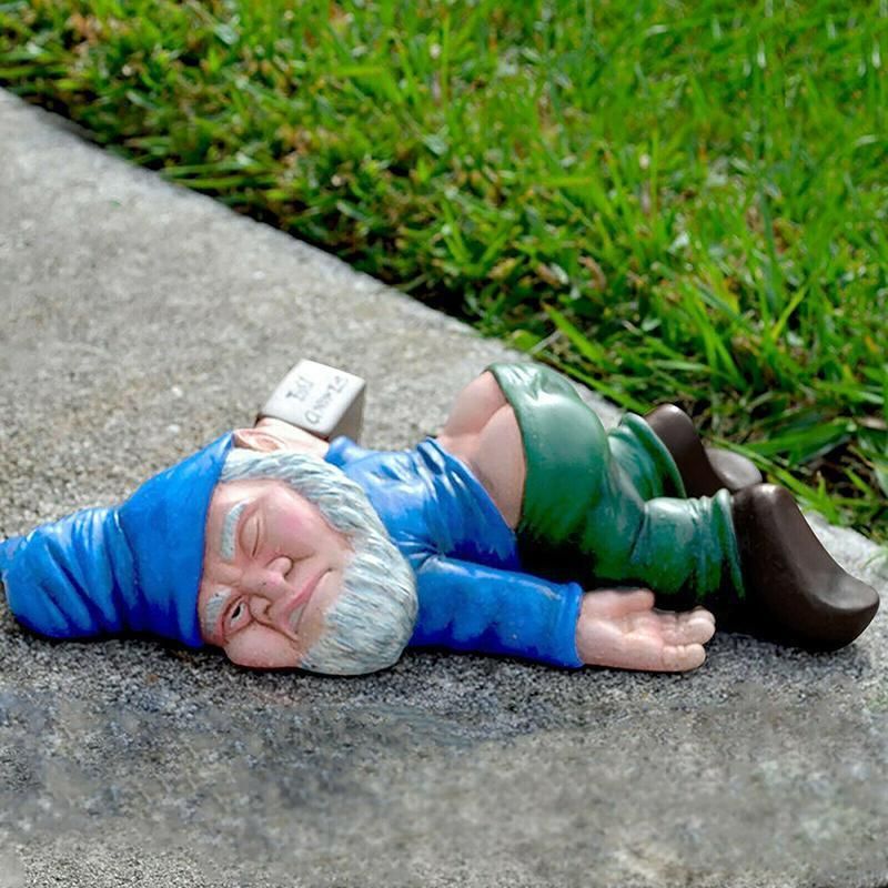 Funny Drunk Dwarf Garden Gnome Decor Yard Patio Ornament Rude Passed Out Statue view 3
