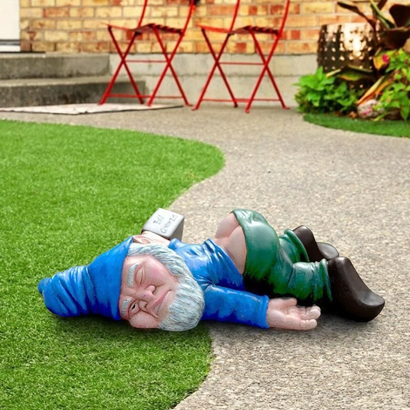 Funny Drunk Dwarf Garden Gnome Decor Yard Patio Ornament Rude Passed Out Statue view 4
