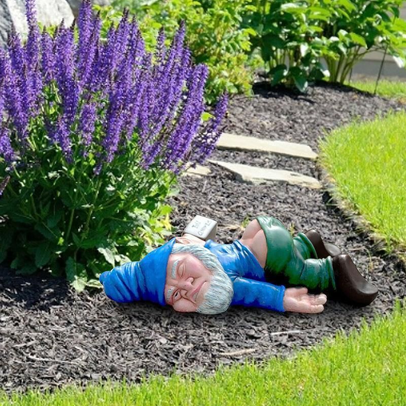 Funny Drunk Dwarf Garden Gnome Decor Yard Patio Ornament Rude Passed Out Statue view 8