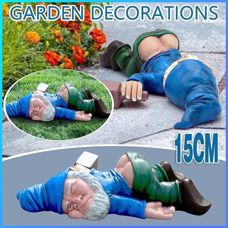 Funny Drunk Dwarf Garden Gnome Decor Yard Patio Ornament Rude Passed Out Statue view 12