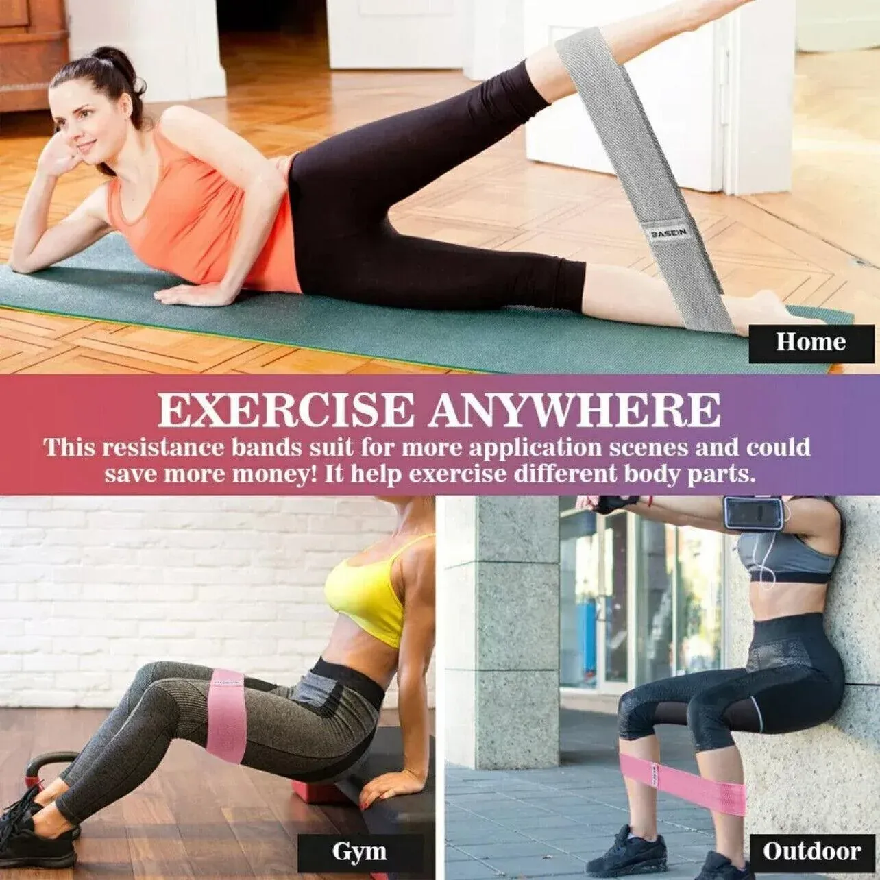 Aolikes Set 3 Resistance Booty Bands Hip Circle Loop Bands Workout Exercise view 4
