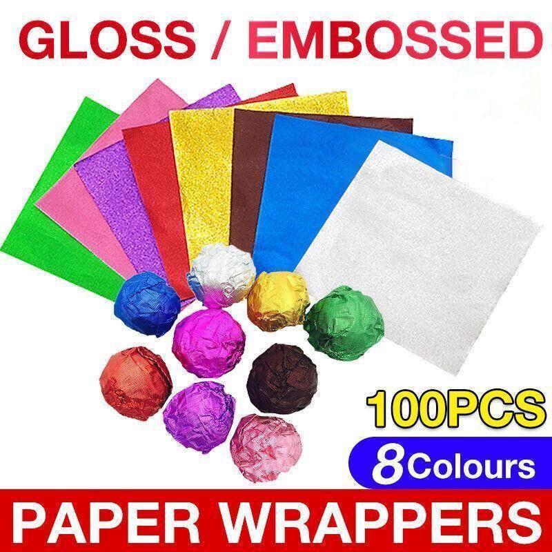 100Pcs Aluminium Foil Chocolate Wrappers 20cm Squares - Silver/Embossed view 2
