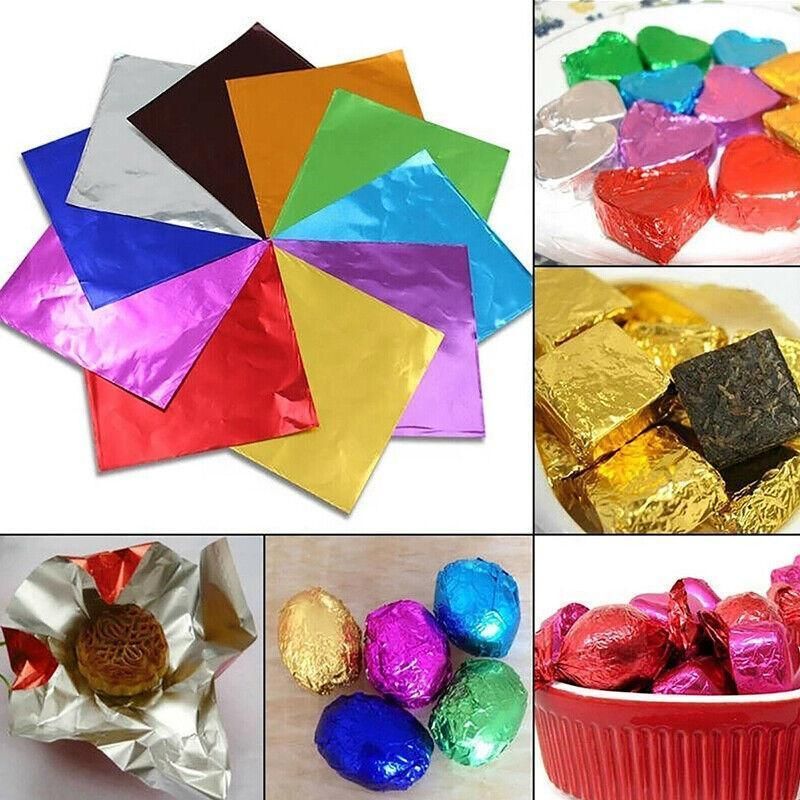 100Pcs Aluminium Foil Chocolate Wrappers 20cm Squares - Silver/Embossed view 9