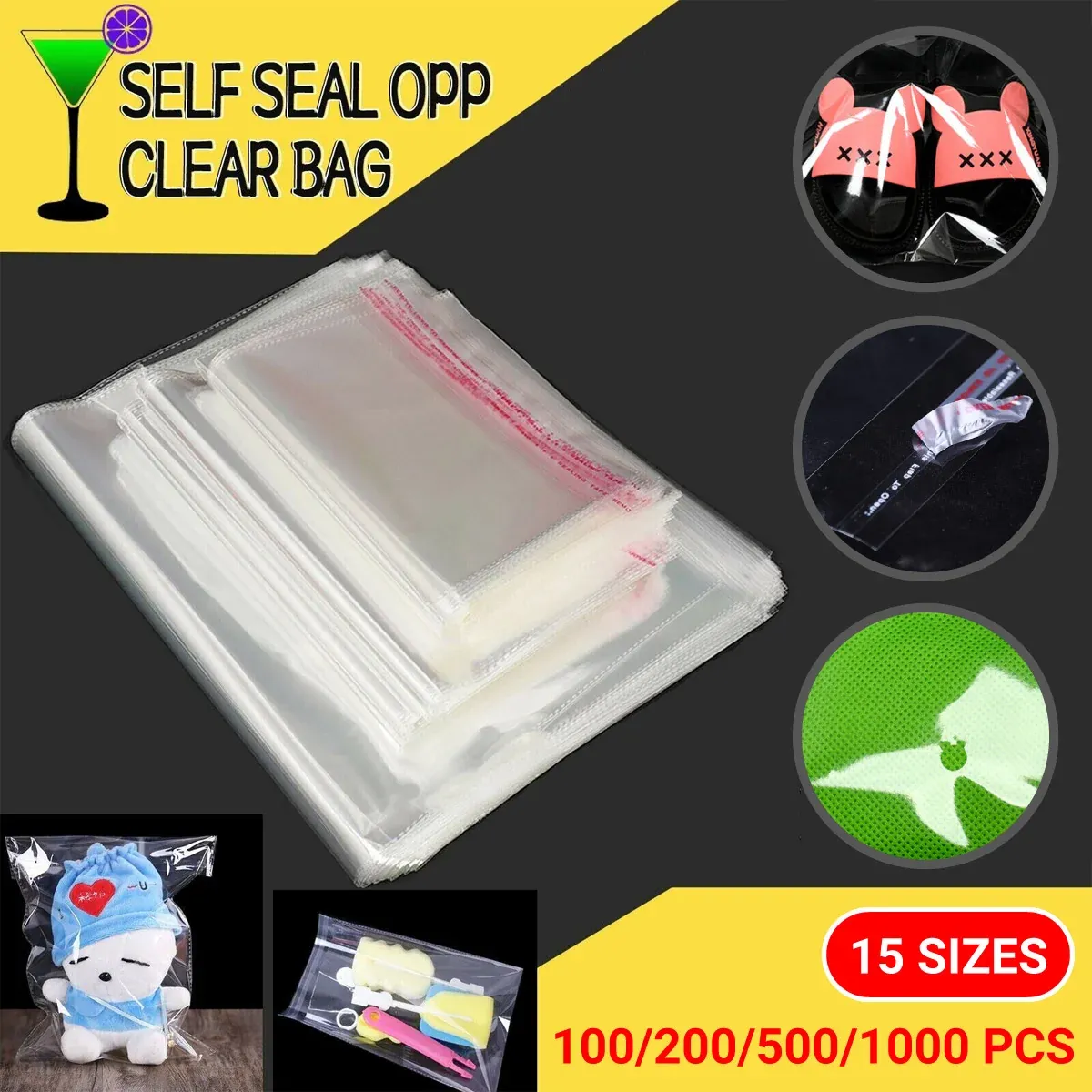 Multi-size Clear Self-Seal Cellophane Bags - Bulk Adhesive Opp - 11*20+4 view 2