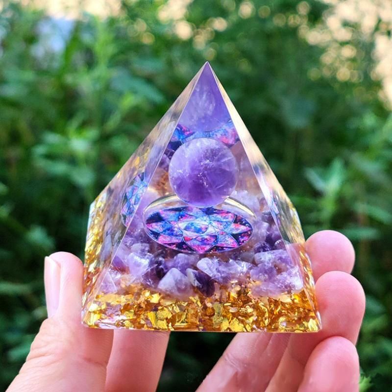 Amethyst Crystal Sphere Orgonite Pyramidamp Obsidians - Black Brown(60mmx60mm) view 4