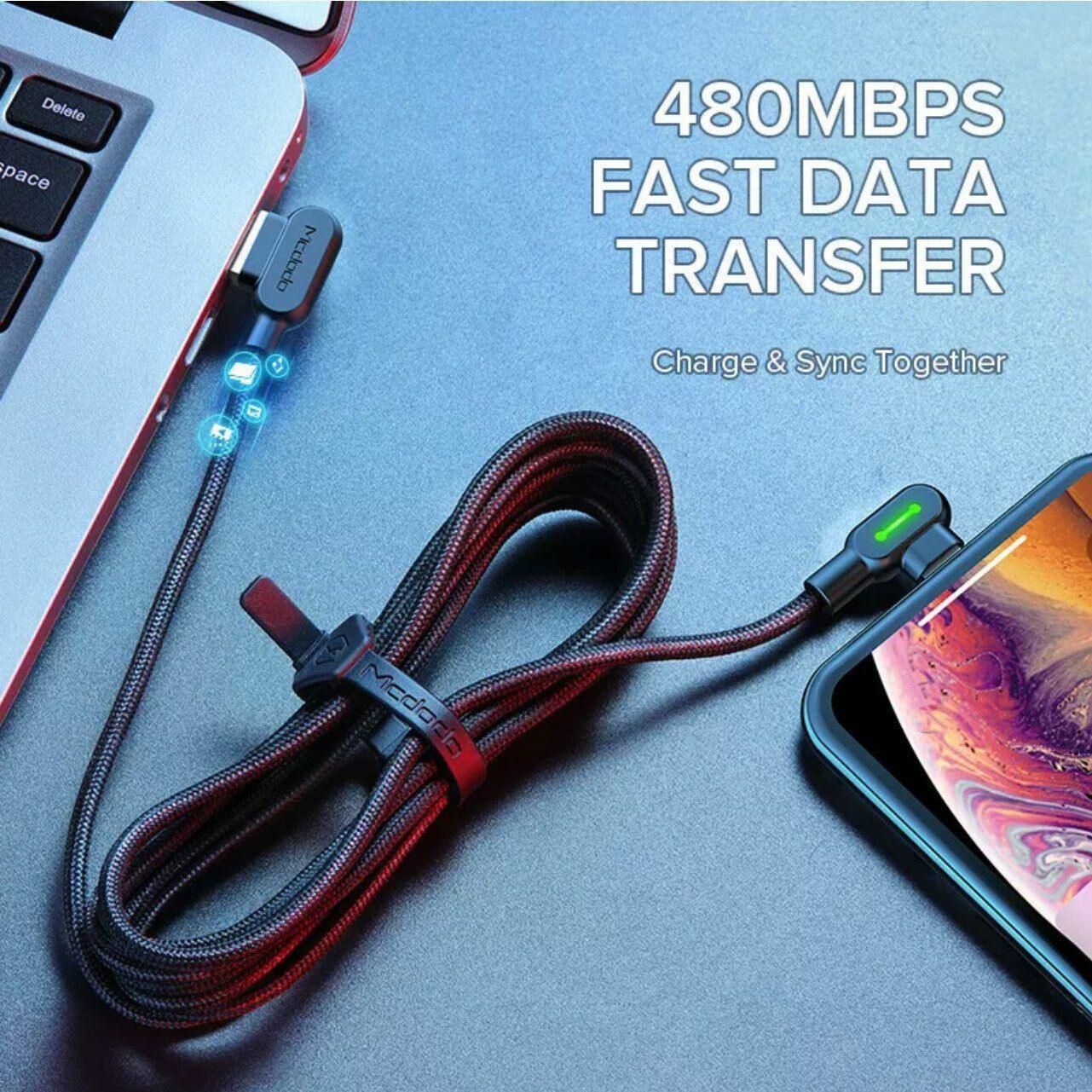 Mcdodo Fast Usb Cable Heavy Duty Charging Syn Charger Iphone 90 Degree Angle - 3m view 4