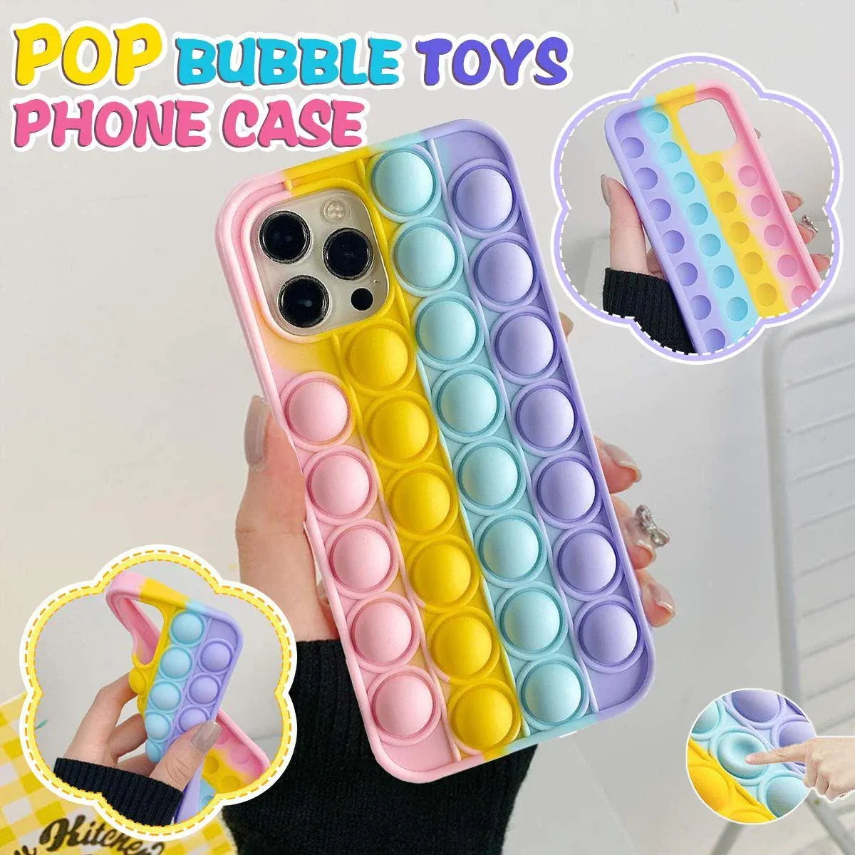 Rainbow Pop Fidget Toys Push It Bubble Phone Case For iPhone 7 8 Plus X XR 11 view 2