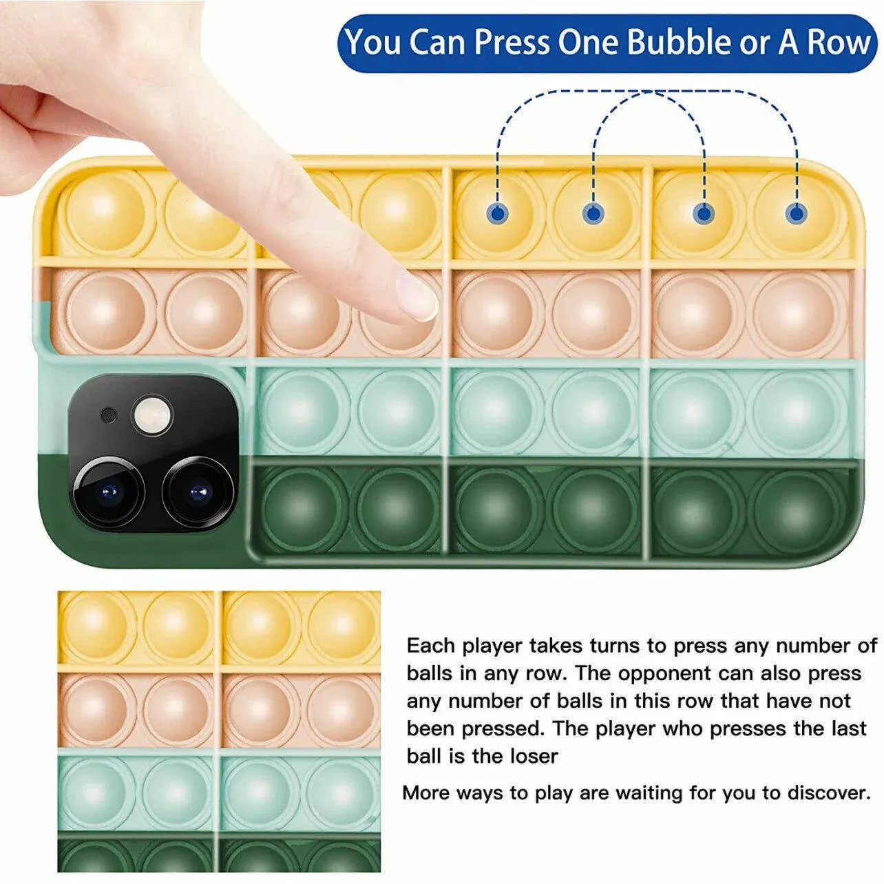 Blue-White Pop Fidget Toys Push It Bubble Phone Case For Iphone - iPhone X/XS view 7