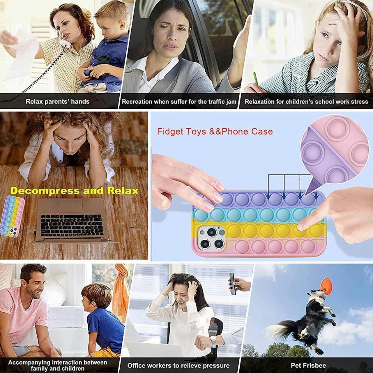 Blue-White Pop Fidget Toys Push It Bubble Phone Case For Iphone - iPhone 12Pro view 8