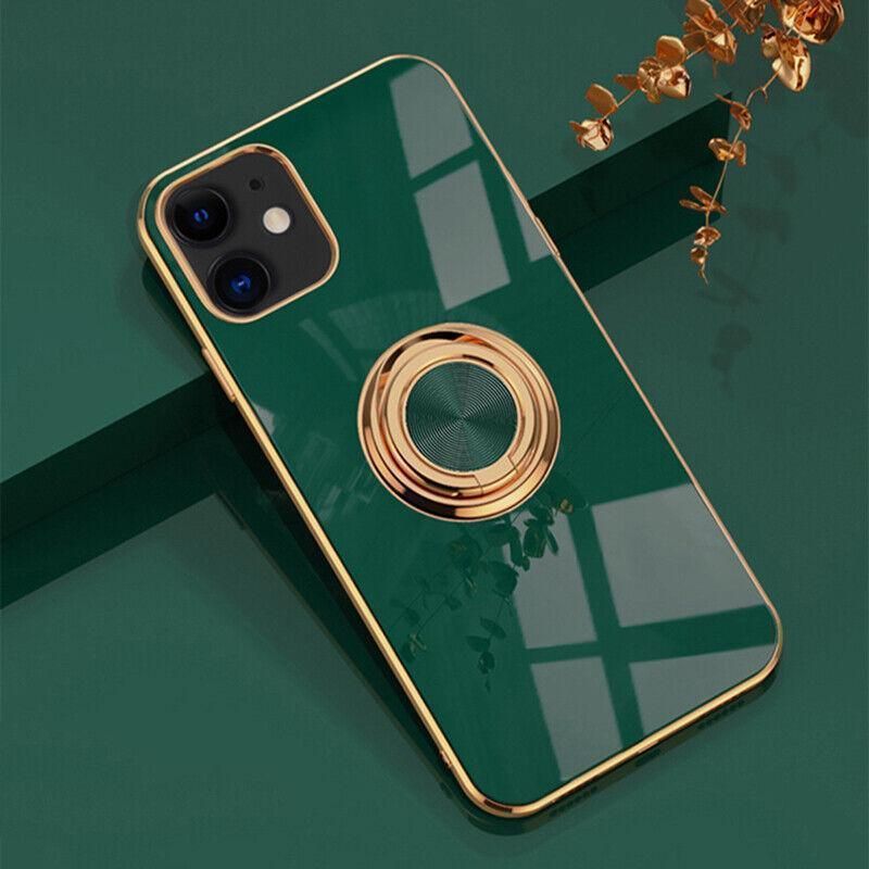 Dark Green Luxury Shockproof Silicone Ring Case Stand Cover for iPhone 14 13 view 13