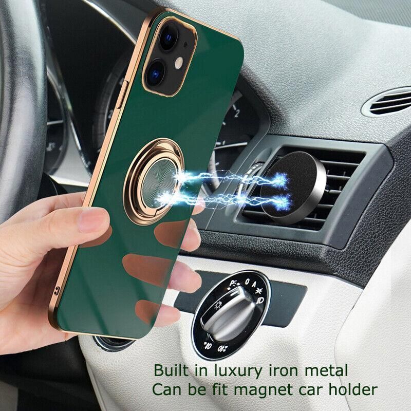Dark Green Luxury Shockproof Silicone Ring Case Stand Cover for iPhone 14 13 view 6