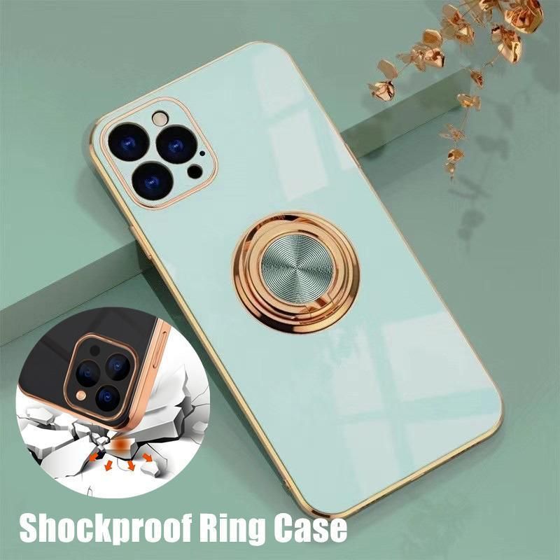 Light Cyan Luxury Shockproof Silicone Ring Case Stand Cover for iPhone 14 13 view 2