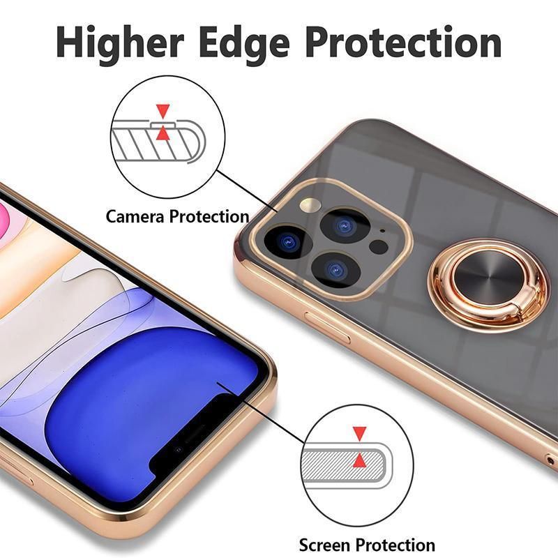 Light Cyan Luxury Shockproof Silicone Ring Case Stand Cover for iPhone 14 13 view 12