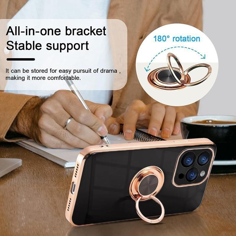 Light Cyan Luxury Shockproof Silicone Ring Case Stand Cover for iPhone 14 13 view 10