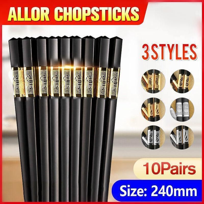 10Pairs Premium Fiberglass Reusable Chopsticks - Dishwasher Safe - Golden-2 view 2