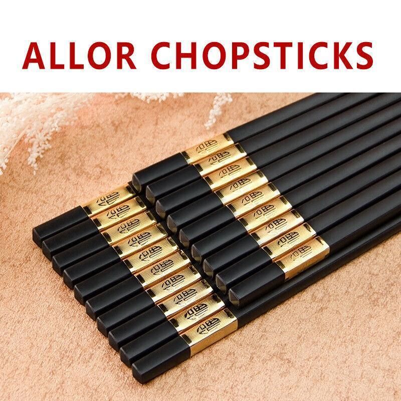 10Pairs Premium Fiberglass Reusable Chopsticks - Dishwasher Safe - Golden-2 view 9