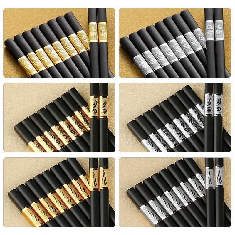 10Pairs Premium Fiberglass Reusable Chopsticks - Dishwasher Safe - Golden-2 view 10