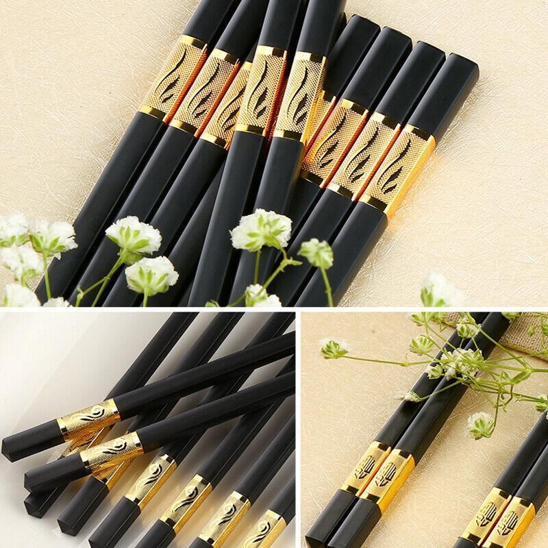 10Pairs Premium Fiberglass Reusable Chopsticks - Dishwasher Safe - Golden-2 view 12