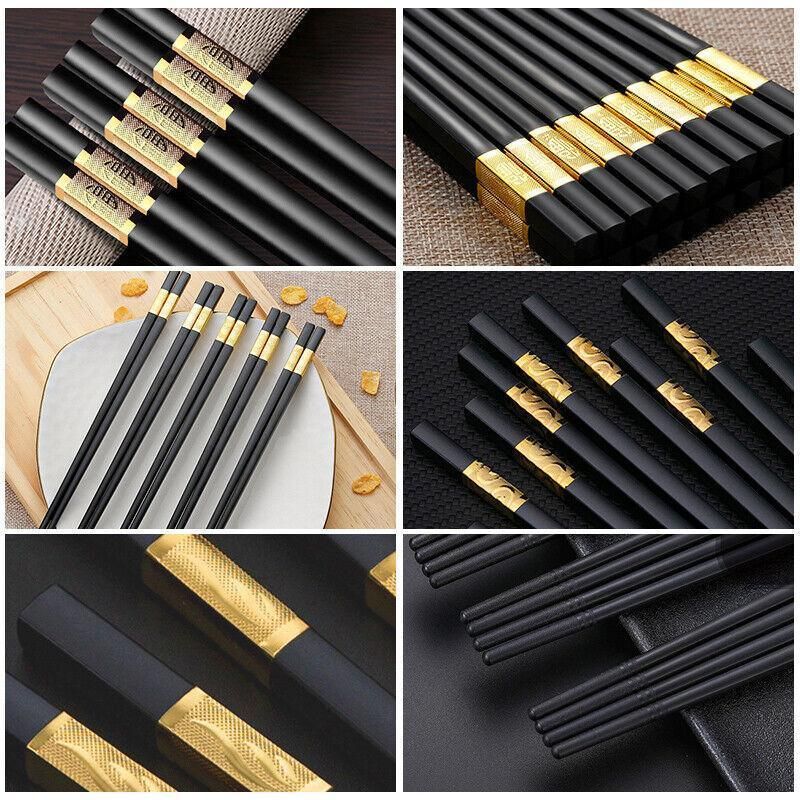 10Pairs Premium Fiberglass Reusable Chopsticks - Dishwasher Safe - Golden-2 view 13