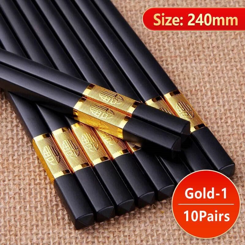 10Pairs Premium Fiberglass Reusable Chopsticks - Dishwasher Safe - Golden-2 view 15