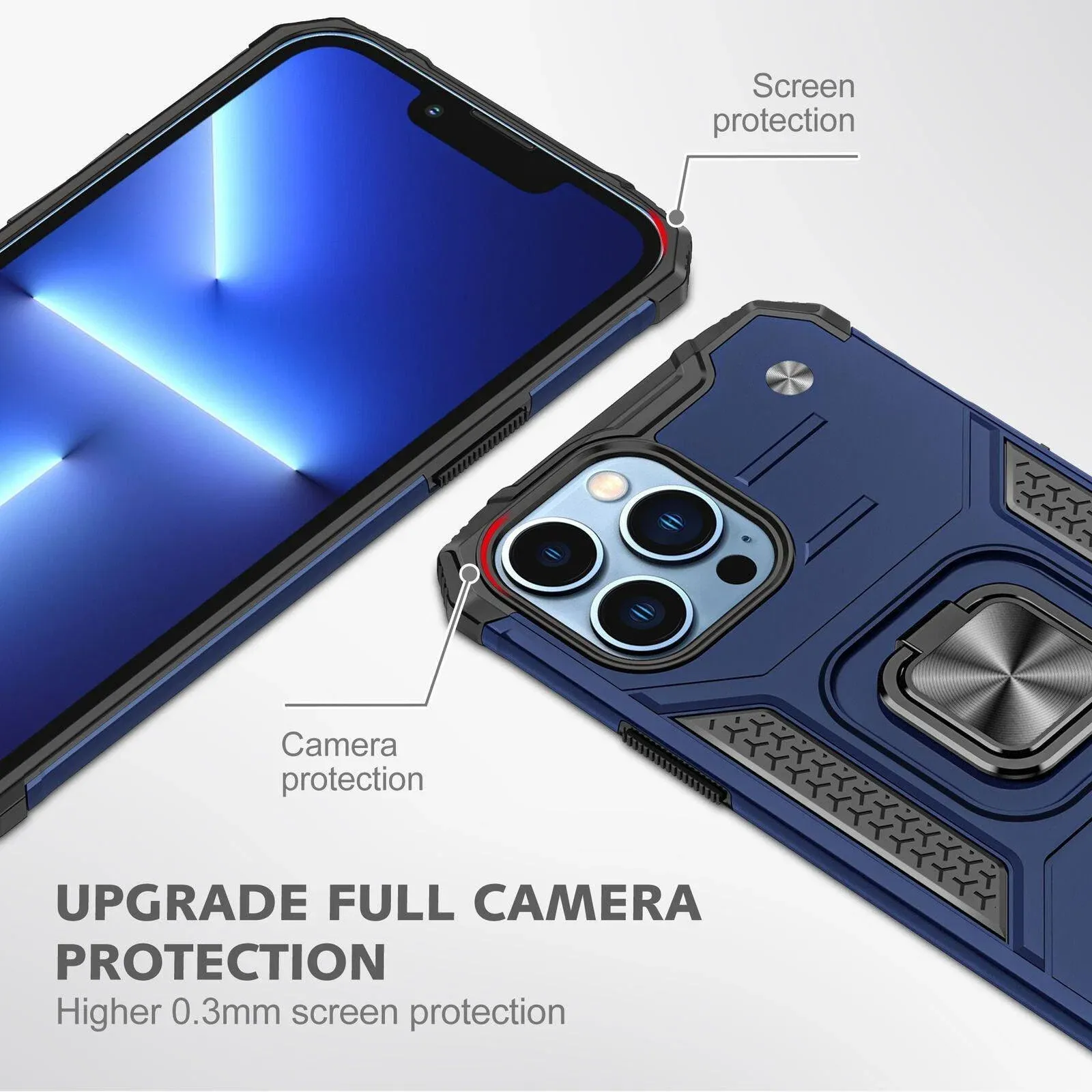 Shockproof Ring Case For iPhone 14 Plus Blue/Black/Red - Blue view 7
