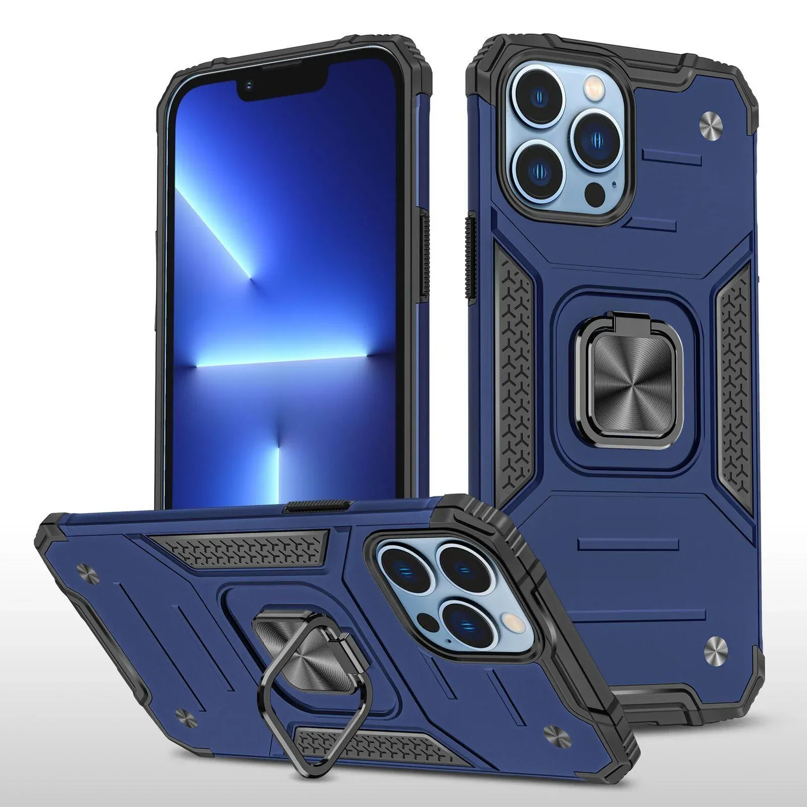 Shockproof Ring Case For iPhone 14 Plus Blue/Black/Red - Blue view 8