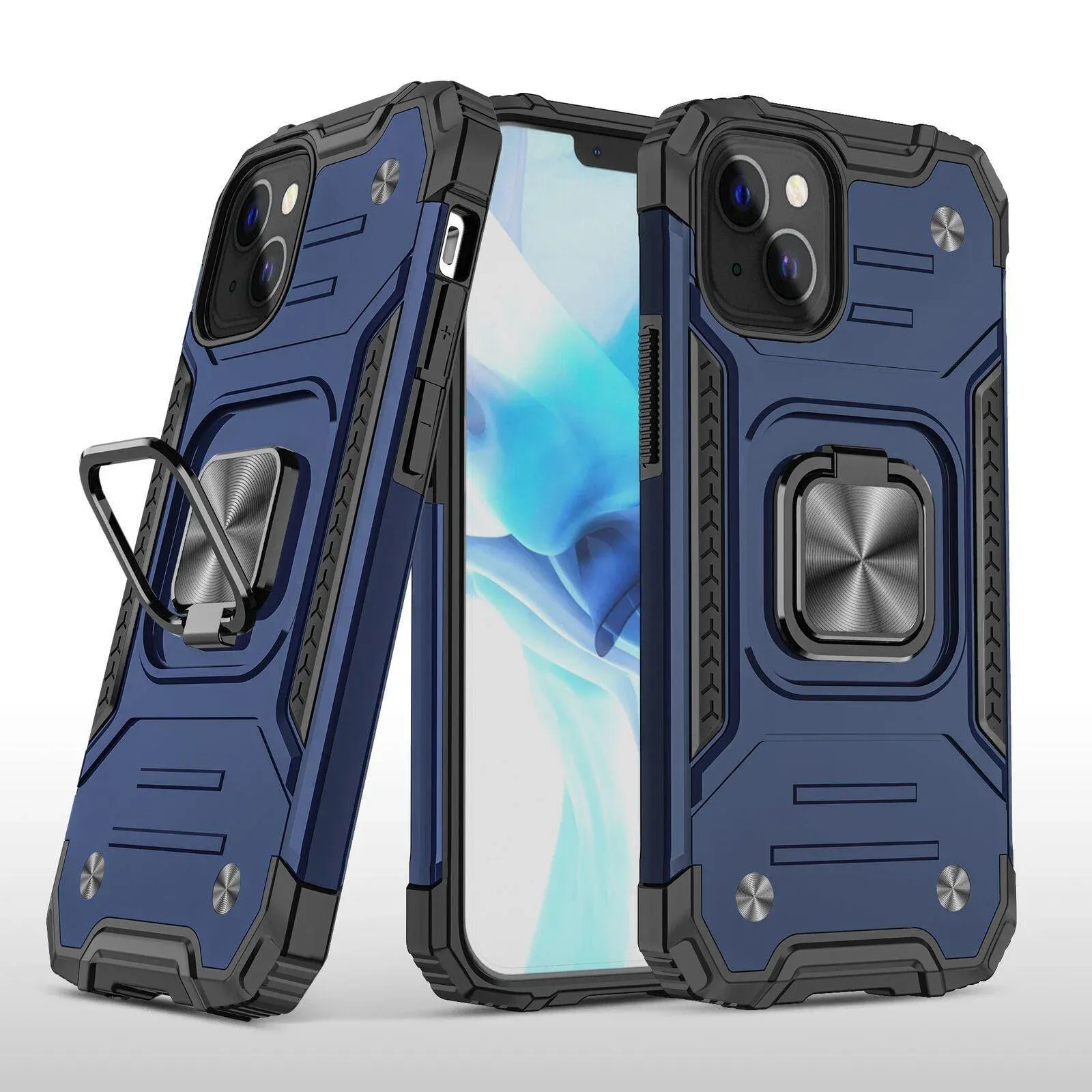Shockproof Ring Case For iPhone 14 Plus Blue/Black/Red - Blue view 13