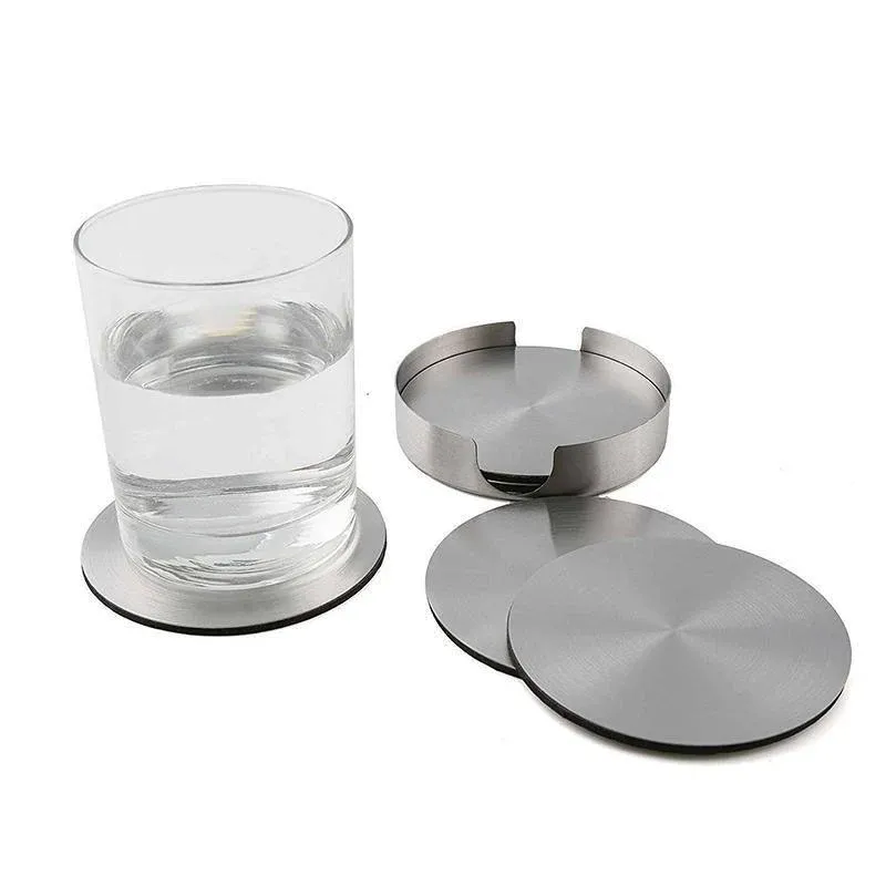 Stainless Steel Drink Coaster Set 6PCS Heat Resistant Cup Pads With Holder view 4