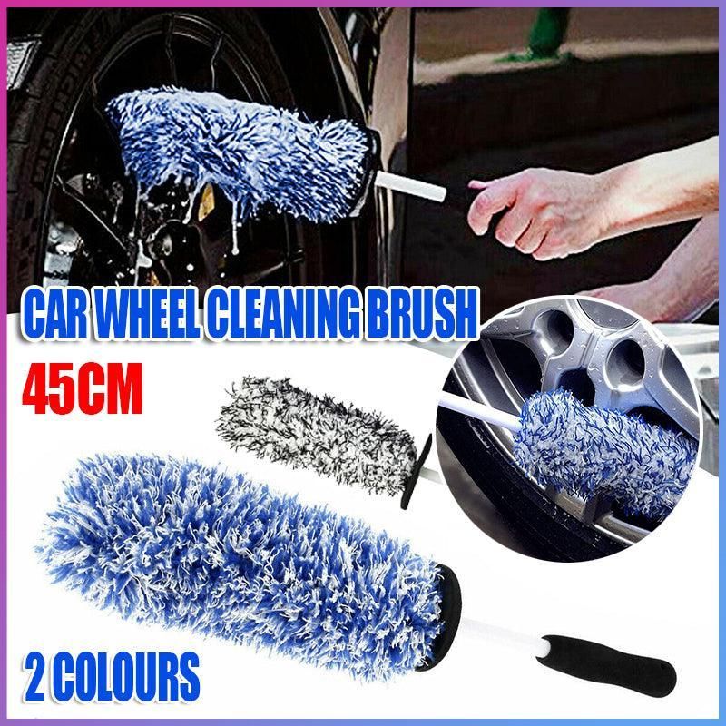 Car Wheel Cleaning Brush Tool Alloy Soft Bristle - Black+White view 2