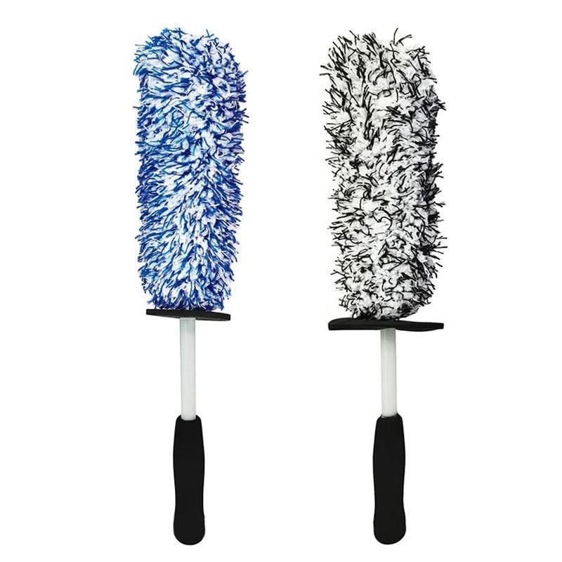 Car Wheel Cleaning Brush Tool Alloy Soft Bristle - Black+White view 3