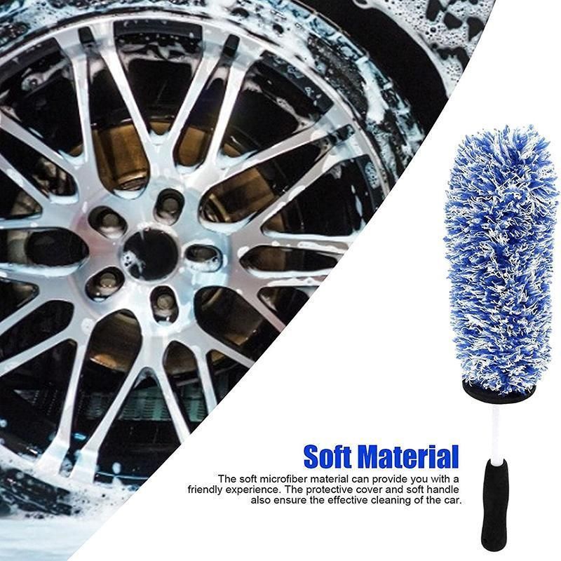 Car Wheel Cleaning Brush Tool Alloy Soft Bristle - Black+White view 4