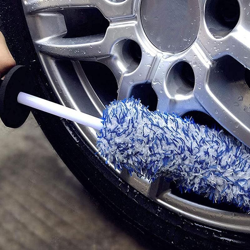 Car Wheel Cleaning Brush Tool Alloy Soft Bristle - Black+White view 6