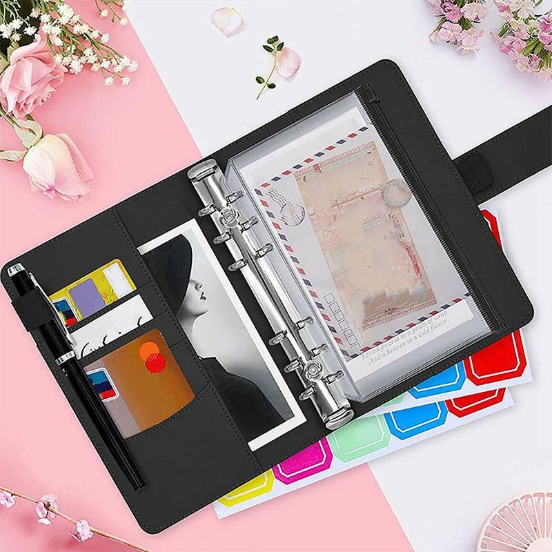 A6 Pu Leather Binder Pockets Cash Envelope Planner Notebooks - Laser Silver view 6