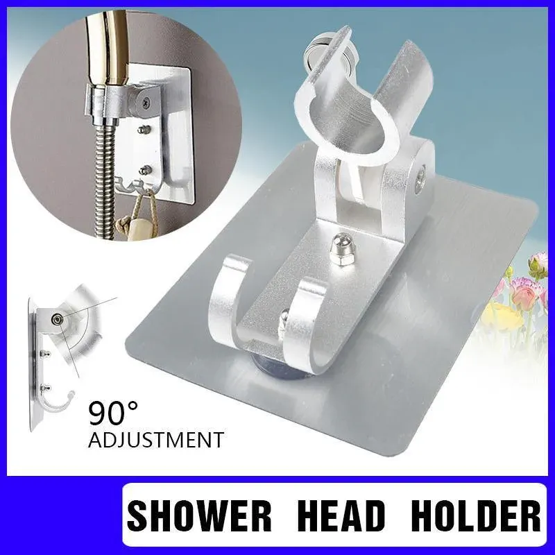 Adjustable Bracket Suction Shower Head Handset Holder Bathroom Wall Mount +Hooks
