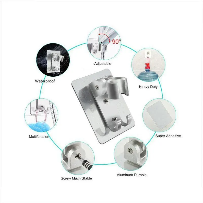 Adjustable Bracket Suction Shower Head Handset Holder Bathroom Wall Mount +Hooks view 9