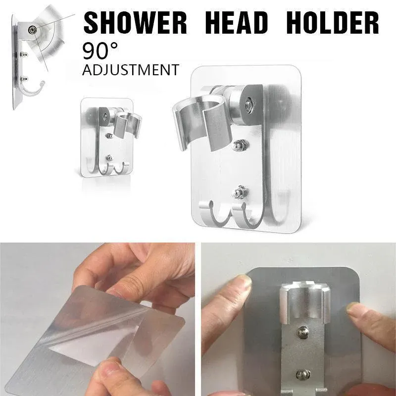 Adjustable Bracket Suction Shower Head Handset Holder Bathroom Wall Mount +Hooks view 12