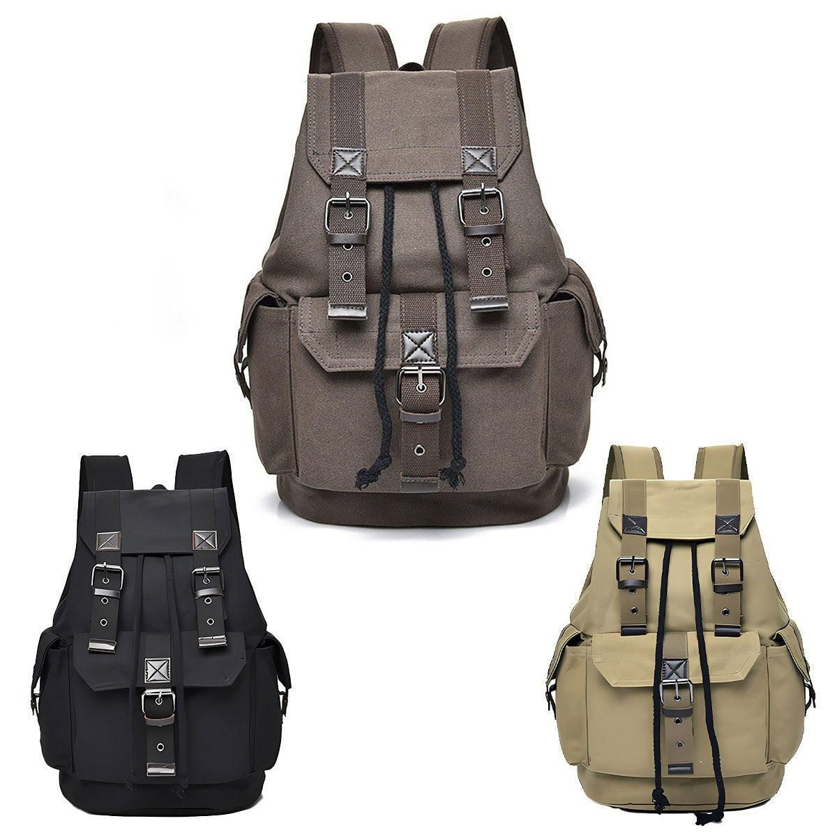 Unisex Retro Rucksack Large Capacity Travel Bag Leisure Backpack Schoolbag - Khaki view 3