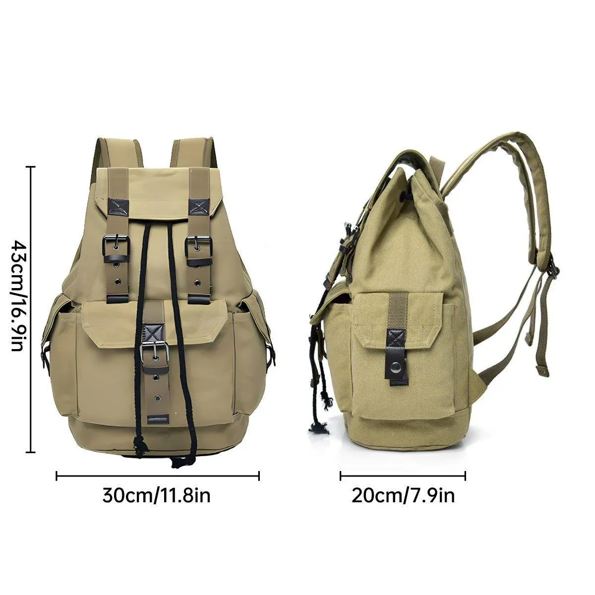 Unisex Retro Rucksack Large Capacity Travel Bag Leisure Backpack Schoolbag - Khaki view 4