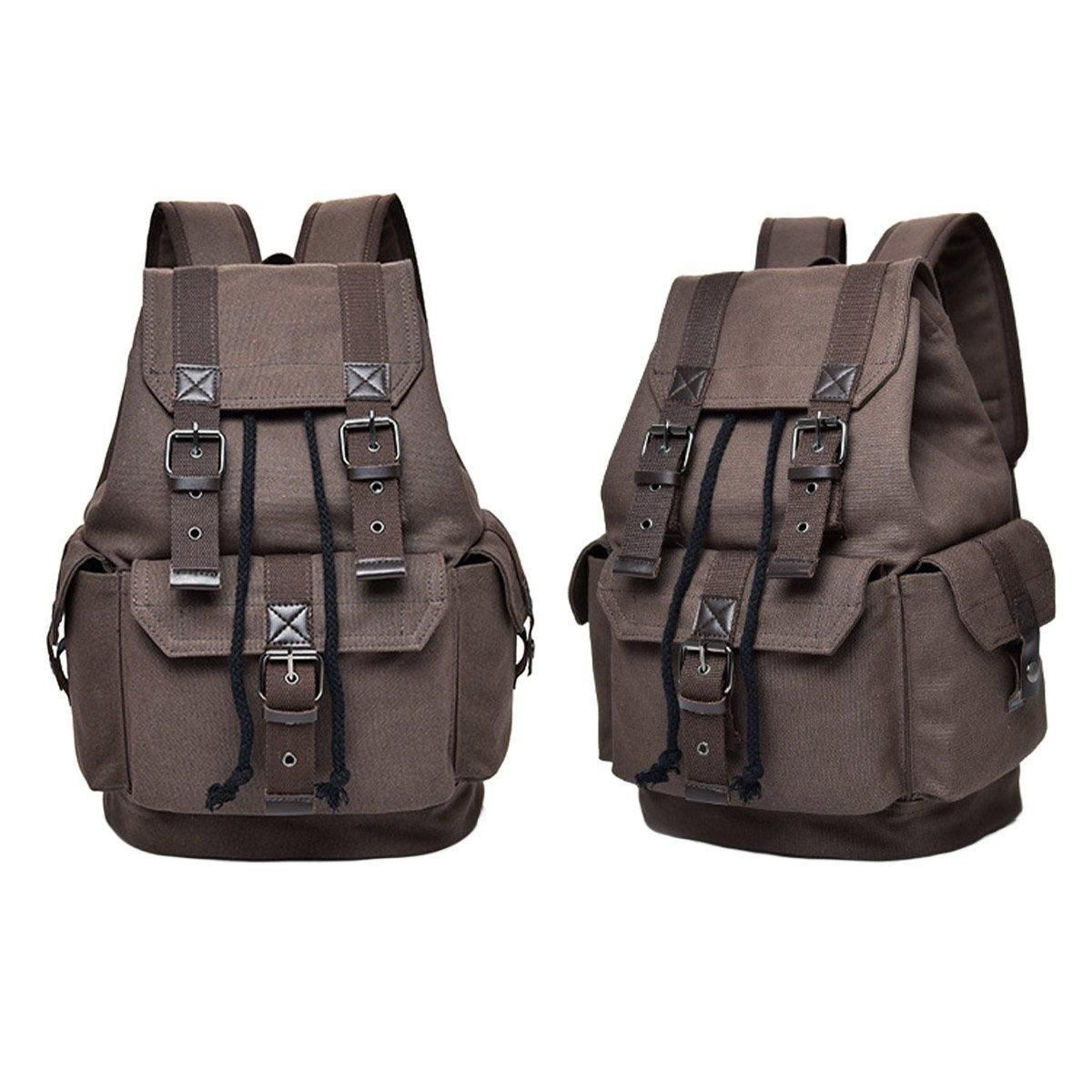 Unisex Retro Rucksack Large Capacity Travel Bag Leisure Backpack Schoolbag - Khaki view 12