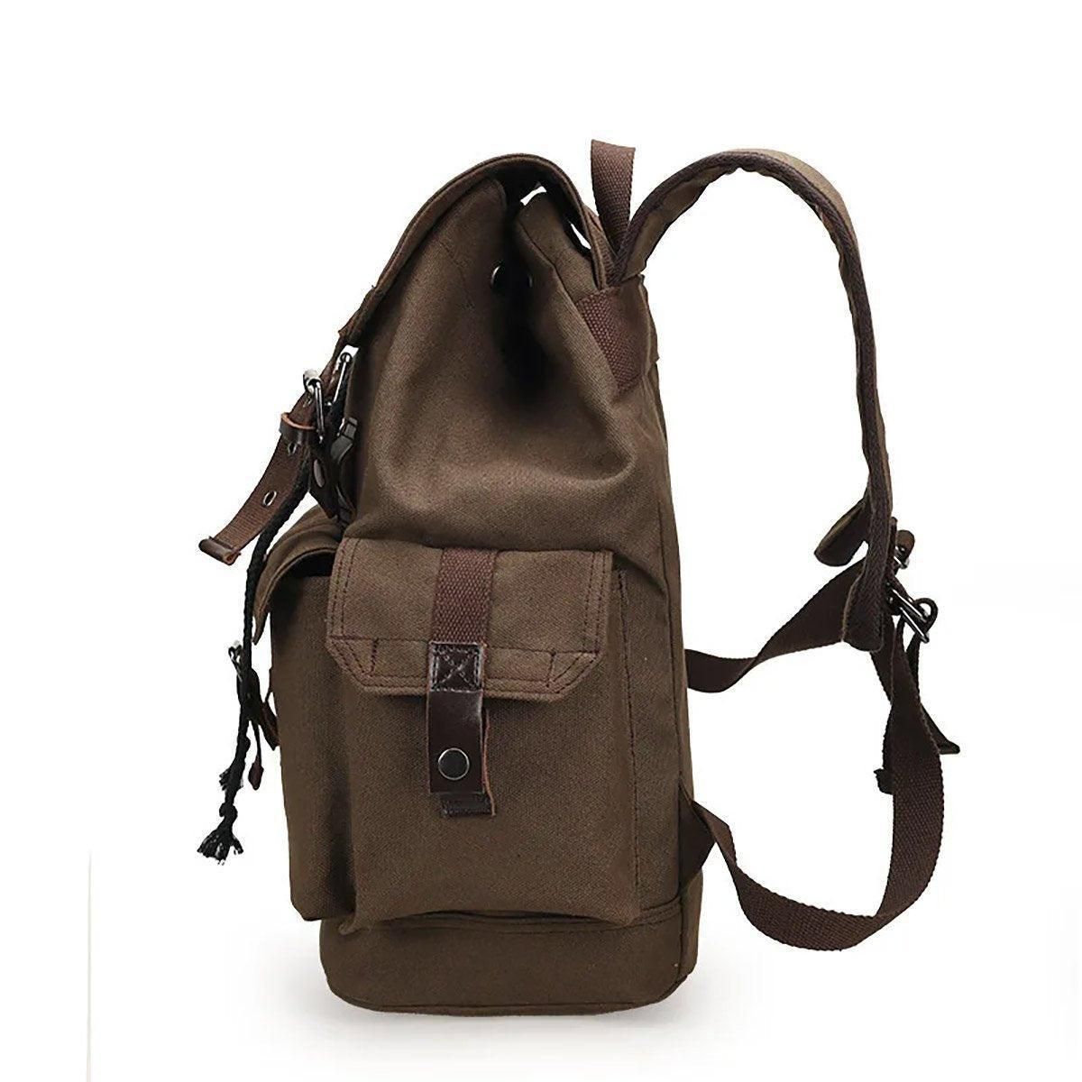 Unisex Retro Rucksack Large Capacity Travel Bag Leisure Backpack Schoolbag - Khaki view 13