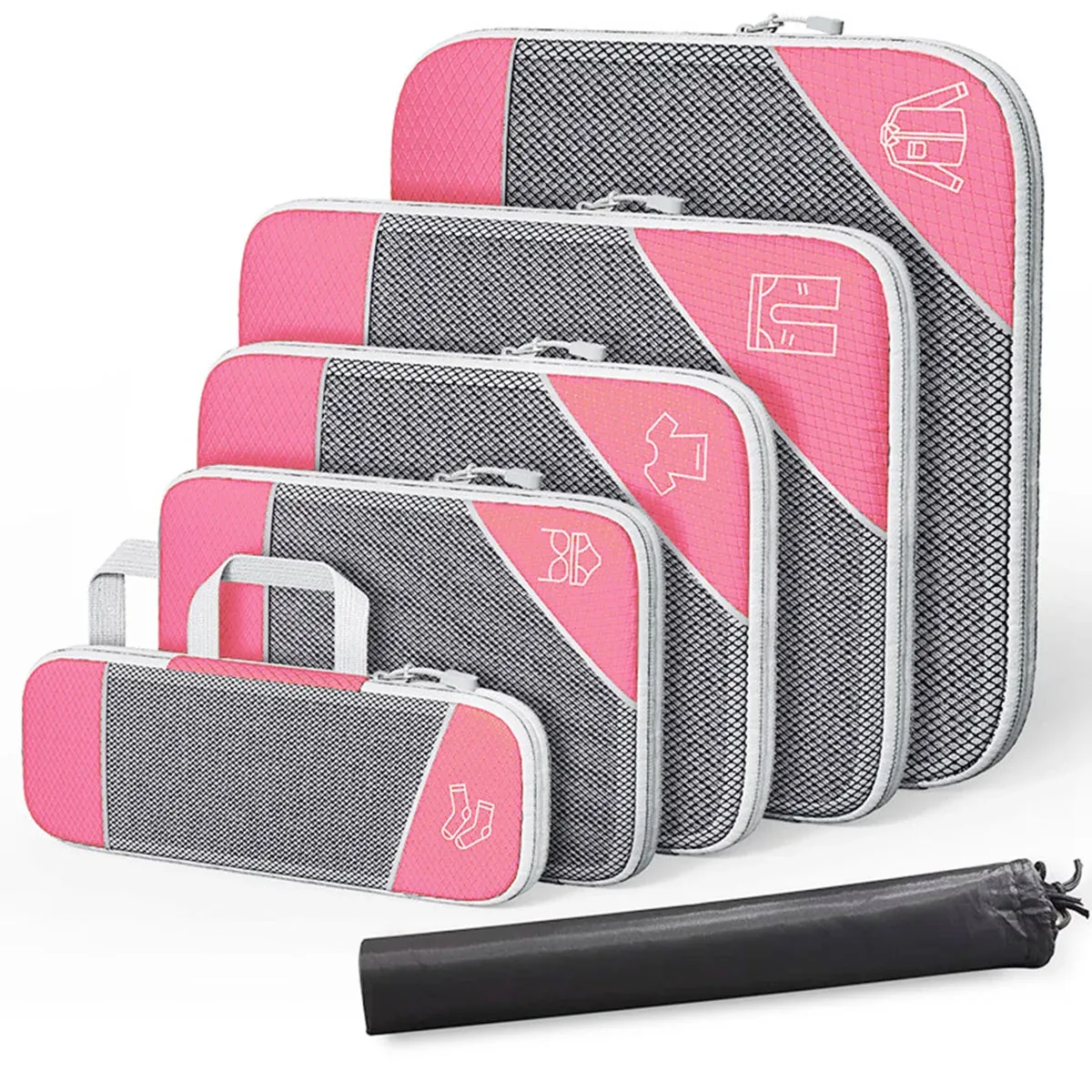 6PCS Compression Packing Cubes Expandable Luggage Storage Bag Travel Packing
