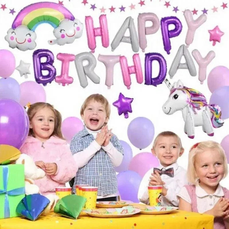45-50 Pcs Happy Birthday 3D Unicorn Decoration Balloons Diy Decor Party Set - 02 view 4