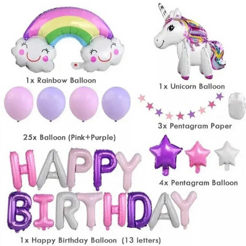 45-50 Pcs Happy Birthday 3D Unicorn Decoration Balloons Diy Decor Party Set - 07 view 5